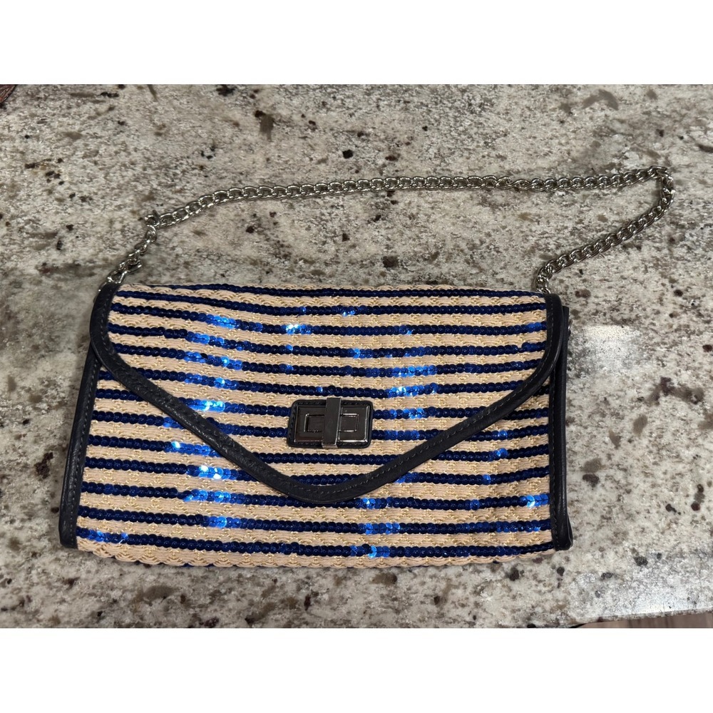 Kelly and Katie Striped Sequin Clutch Chain Strap Evening Bag